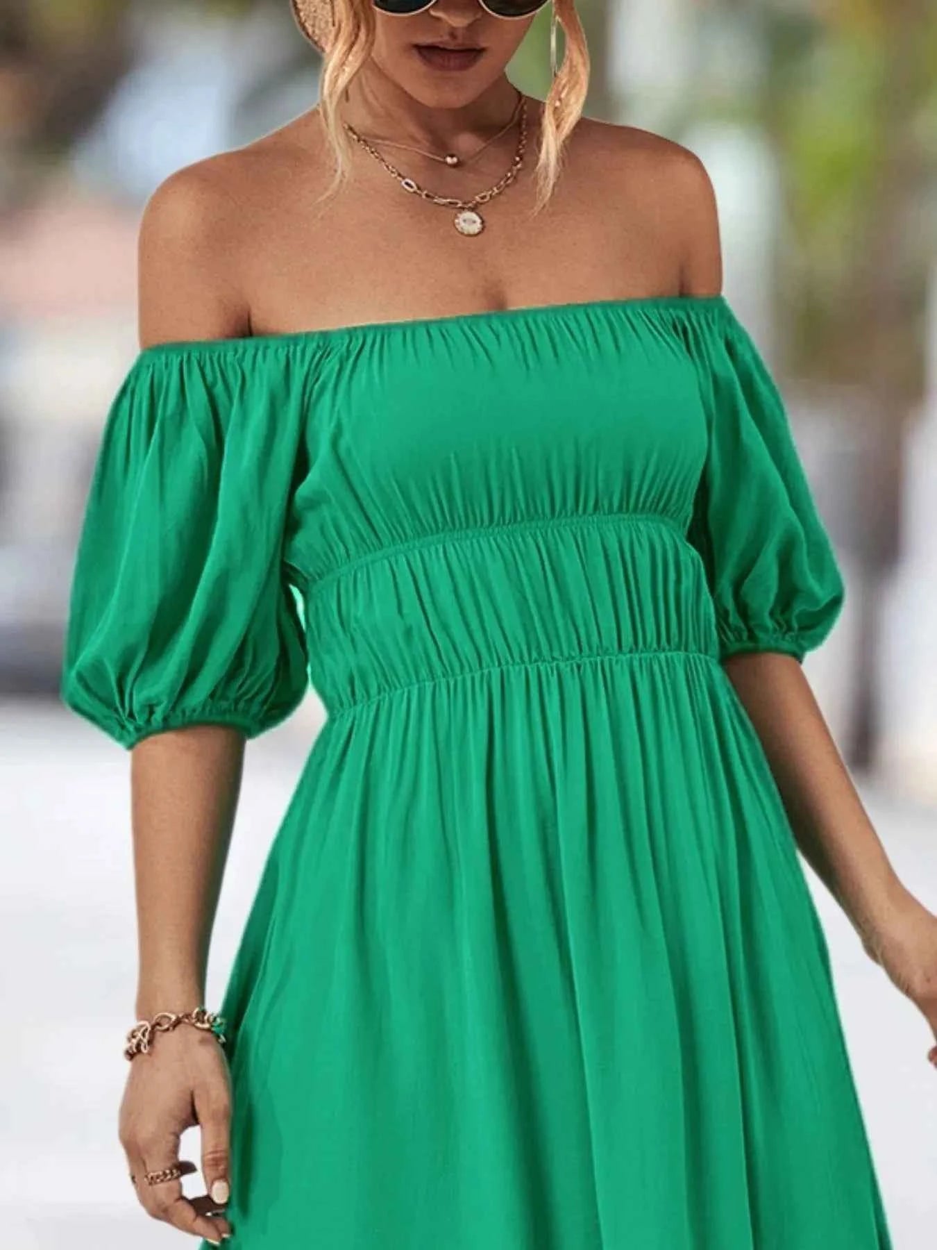 Off-Shoulder Puff Sleeve Mini Dress 7f60690a-ee9b-4e93-92c3-b62faae08368-Max-Origin