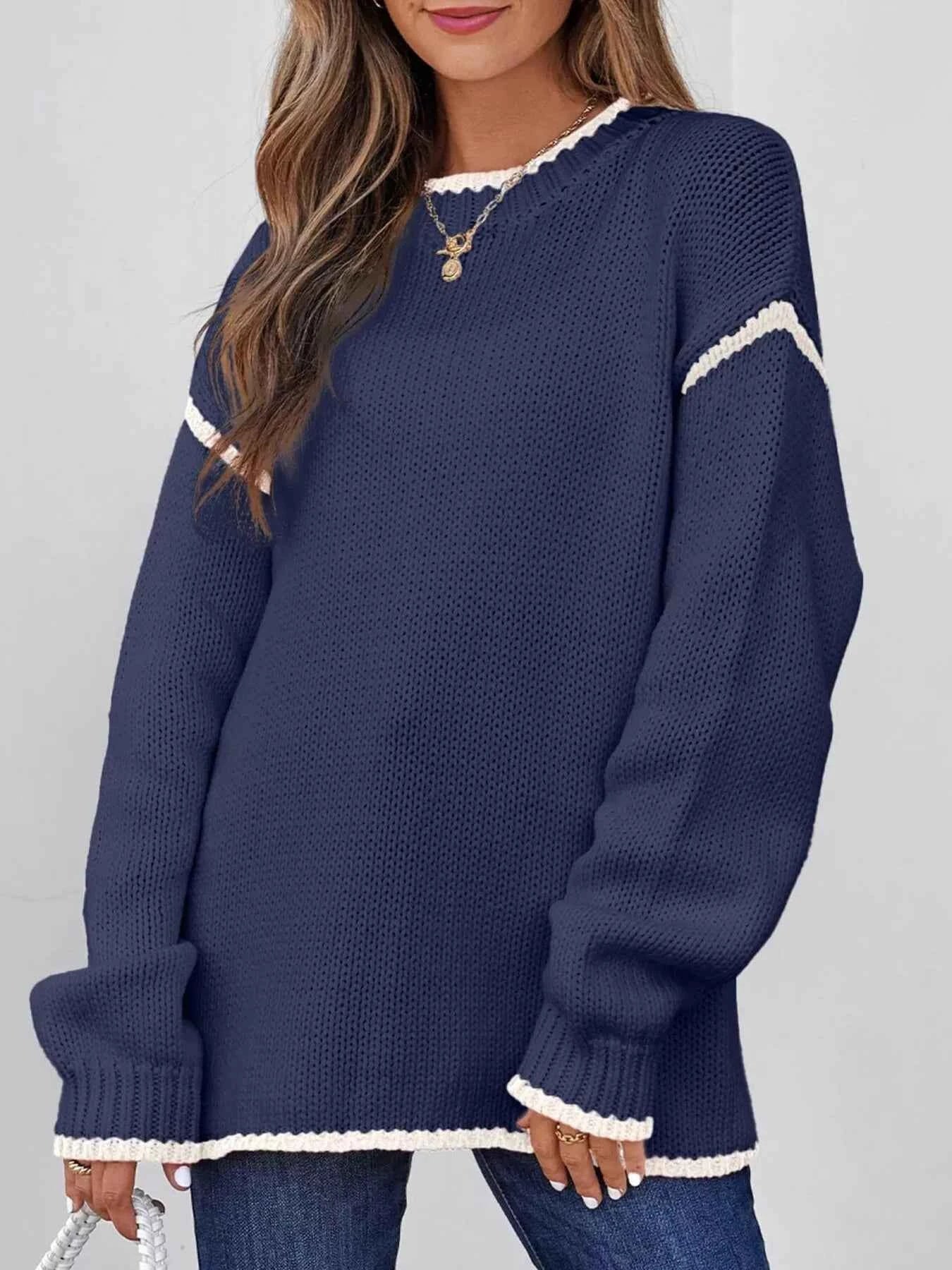 Contrast Trim Long Sleeve Sweater 7f6367231c6e4cd08e87b042d7035e74-Max-Origin
