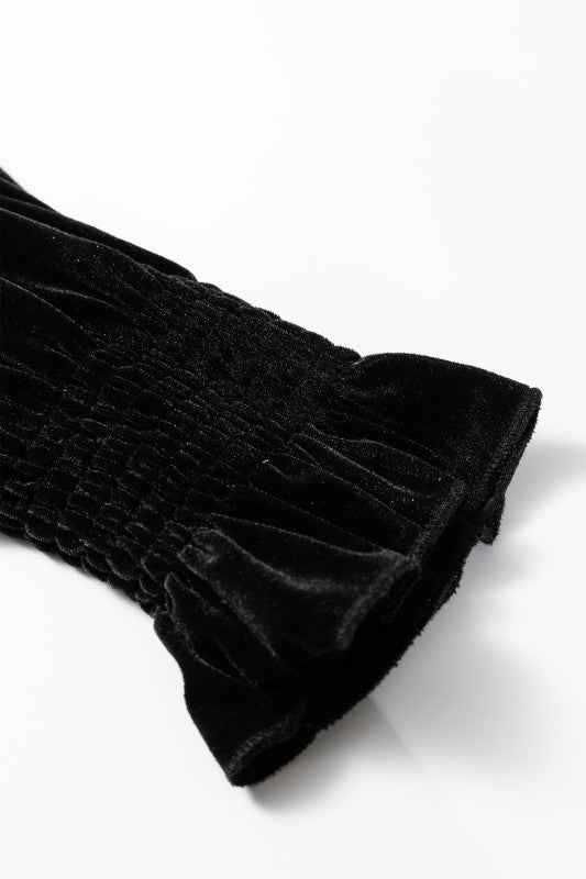 Velvet Frilled Collar Smocked Puff Sleeve Blouse 7f6631b3-5ee1-4a1b-b078-cc395eb63a5f