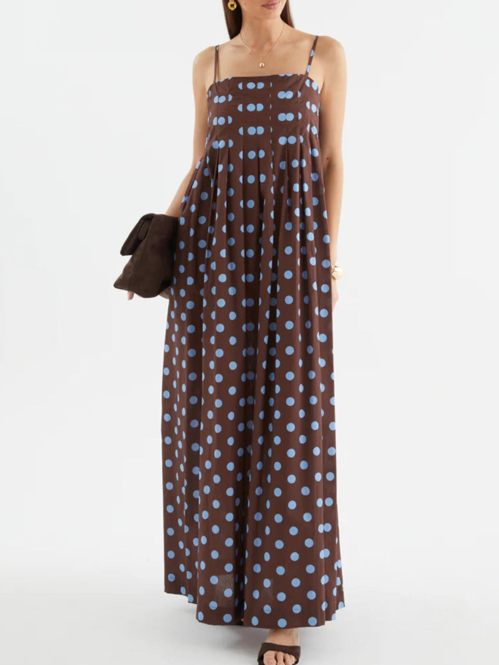 Polka Dot Pleated Detail Maxi Dress 7f67de11-67b1-491c-aac4-0d6ce03600dc-Max