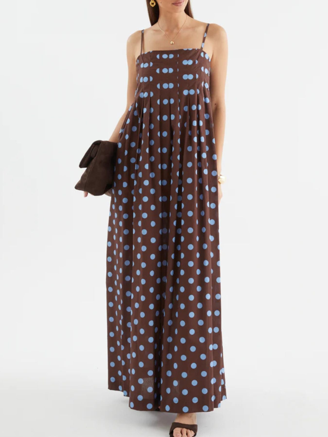 Polka Dot Pleated Detail Maxi Dress 7f67de11-67b1-491c-aac4-0d6ce03600dc-Max