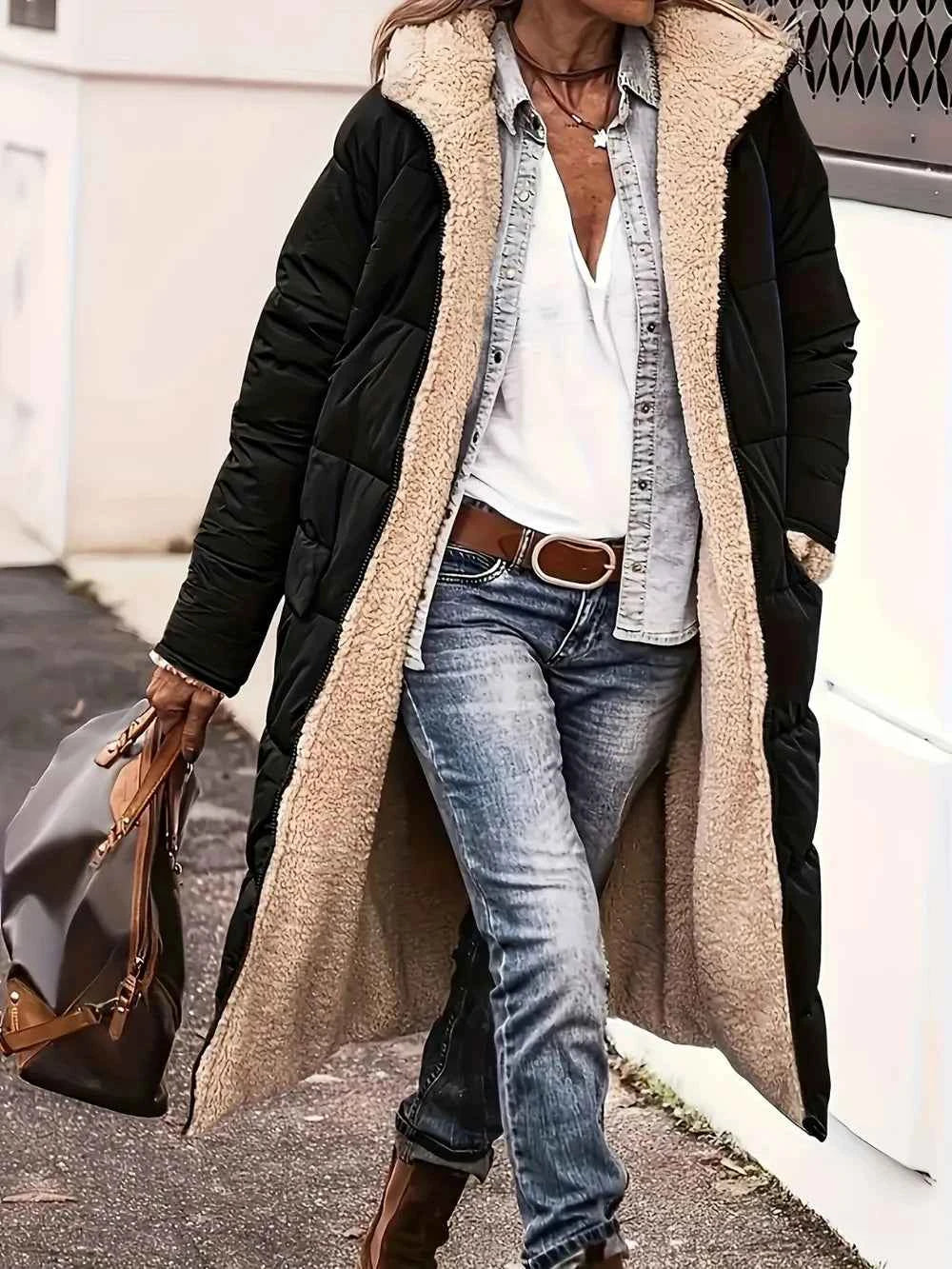 Full Size Zip Up Sherpa Hooded Coat Black 7f6c7552-a247-4c16-be1a-37f37de1b4ac-Max