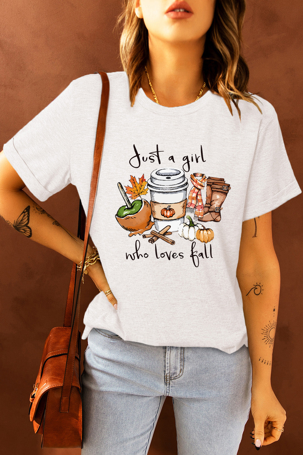 White Fall Vibe Graphic Print Crew Neck T Shirt 7f6e7acede565556