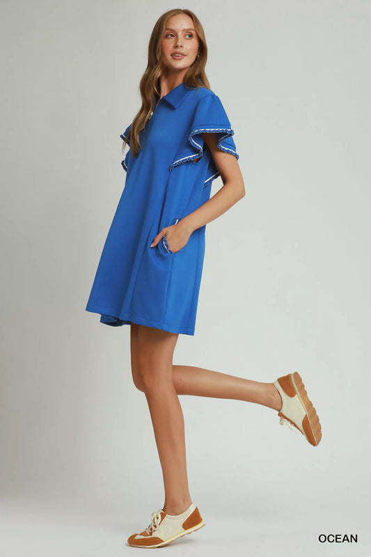 Half Zip Ruffle Rib Band Butterfy Sleeve Mini Dress with Pockets 7f701a61-a081-4748-b55d-b84925b4e74c-Max-Origin