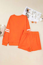 Orange Plus Size Varsity Striped Sleeve Sweatshirt and Shorts Set 7f7070145be45f13