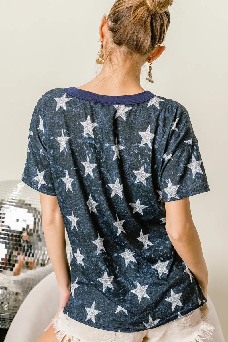 BiBi Vintage Star Print Top With Contrast Caged Neck 7f72b4724f4c479ebc780c032fd82de9-Max-Origin