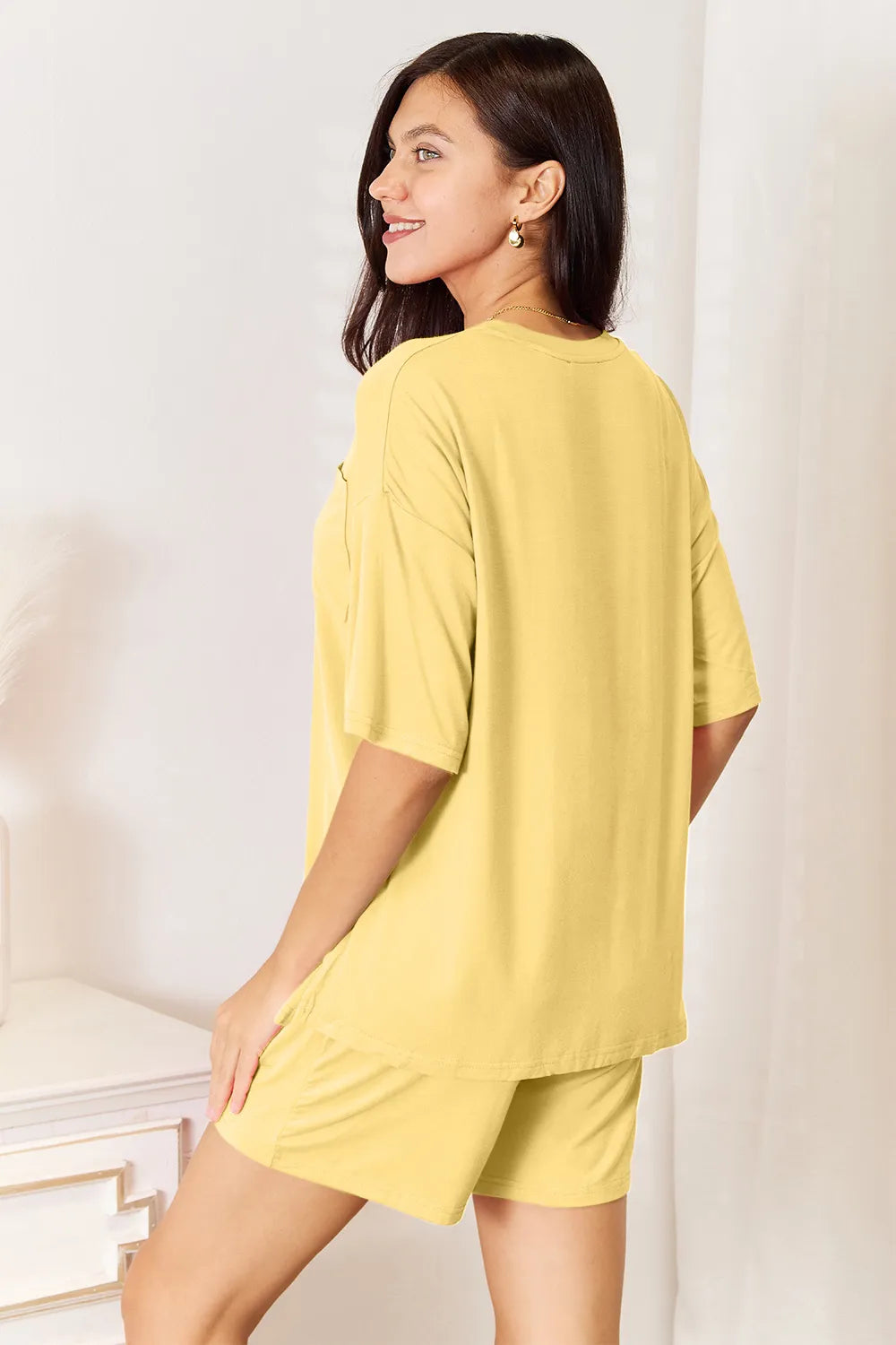 Basic Bae Bamboo Full Size Round Neck Drop Shoulder T-Shirt and Shorts Set 7f88a3f2-5371-4dfe-8982-7bc138b4ea42-Max