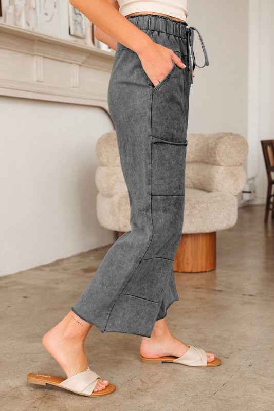 Mineral Wash High Waist Raw Hem Pants 7f88fafb-bf72-4408-b566-658953ea426c