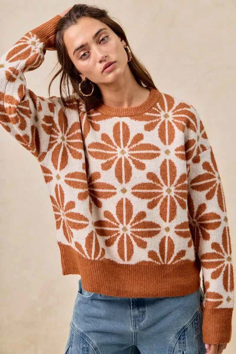 BiBi Flower Pattern Long Sleeve Sweater 7f8c4eec84aa472e90f1eaff0bfffd76-Max-Origin