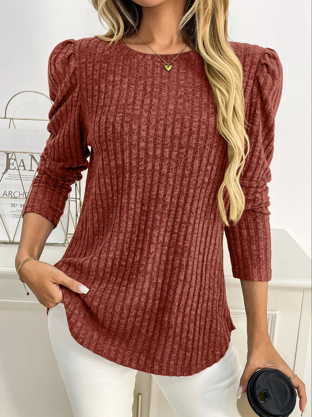 Round Neck Puff Sleeve T-Shirt 7f983413-d0a9-4bb9-8980-561e08cc5bc9-Max-Origin