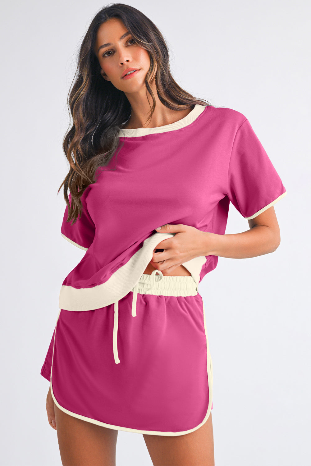Black Colorblock Edge Drop Shoulder T Shirt and Skort Set 7f9aa449c20f66e0