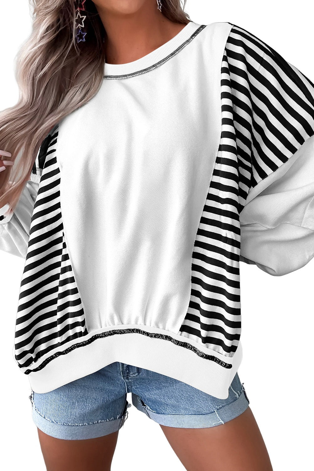 Red Striped Colorblock Patchwork Oversized Sweatshirt 7f9fc9b4a15fadaf