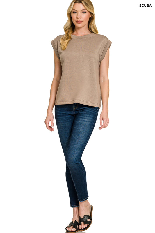 Scuba Round Neck Cap Sleeve Top 7fa35d4b-7536-4fb4-a528-4f2e7f07a175-Max