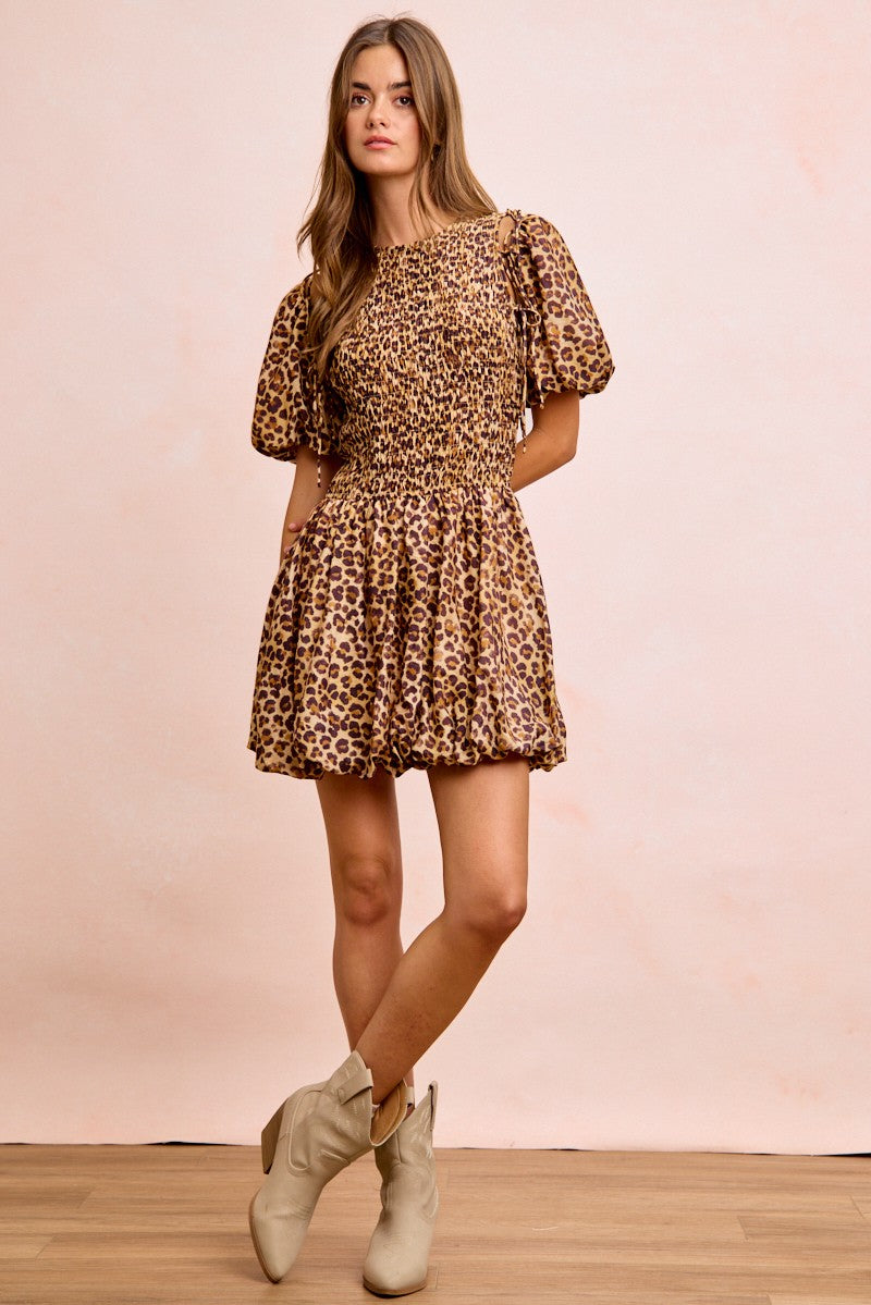 BiBi Leopard Bow Tie Attachable Puff Sleeves Dress 7fa6a690bfee4268b3309fb91179ae62-Max
