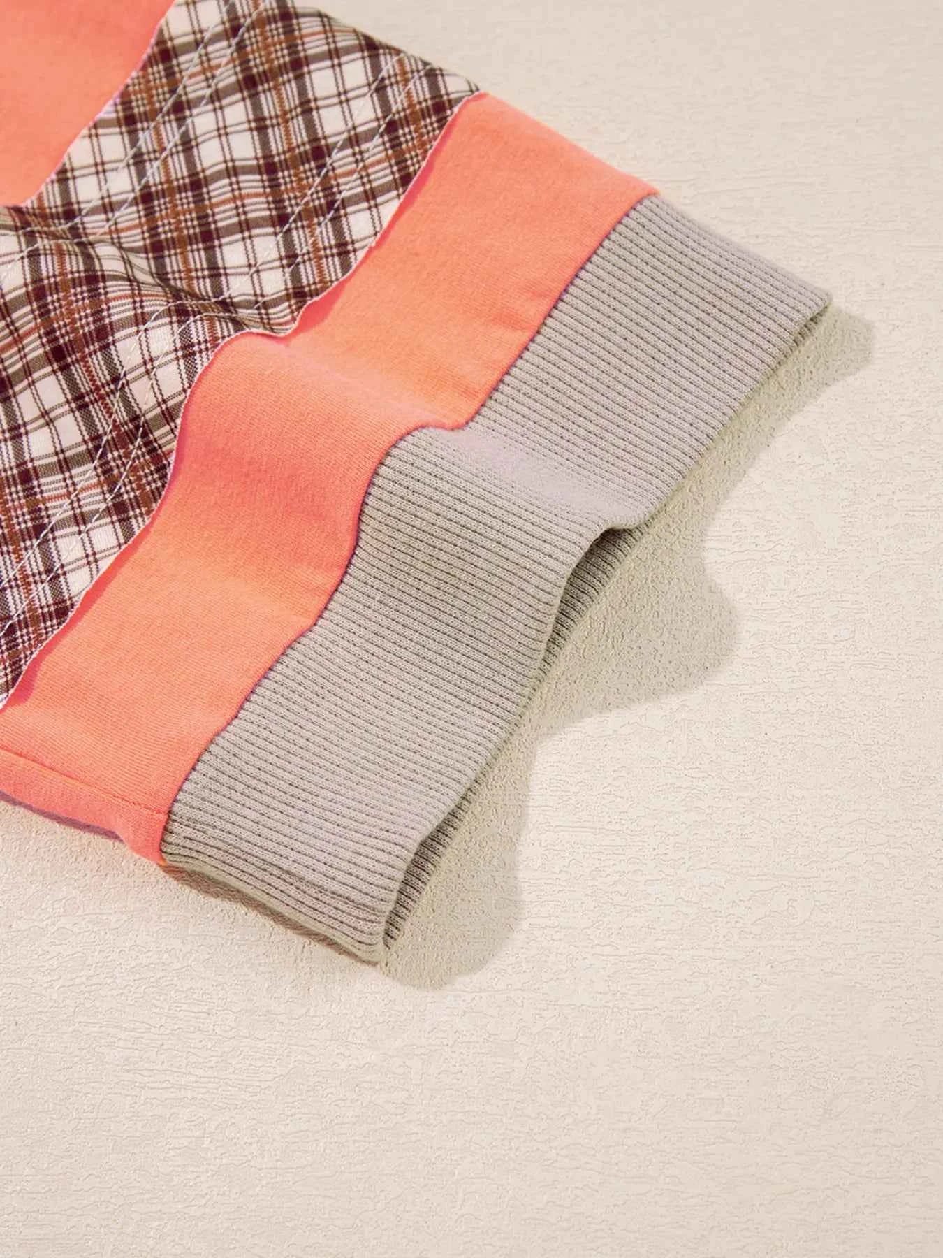 Plaid Waffle Flower Patchwork Contrast Top 7faa07302d0f443784d9bfe7b75db6a7-Max-Origin