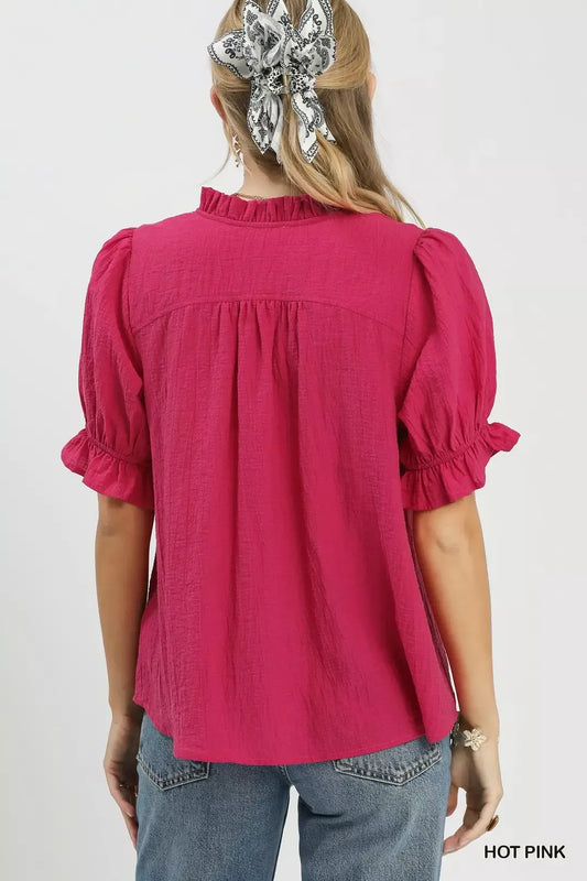 Textured Button-Front Puff Sleeve Top 7faaccc6-955f-4ed8-b27c-824c59759637-Max-Origin