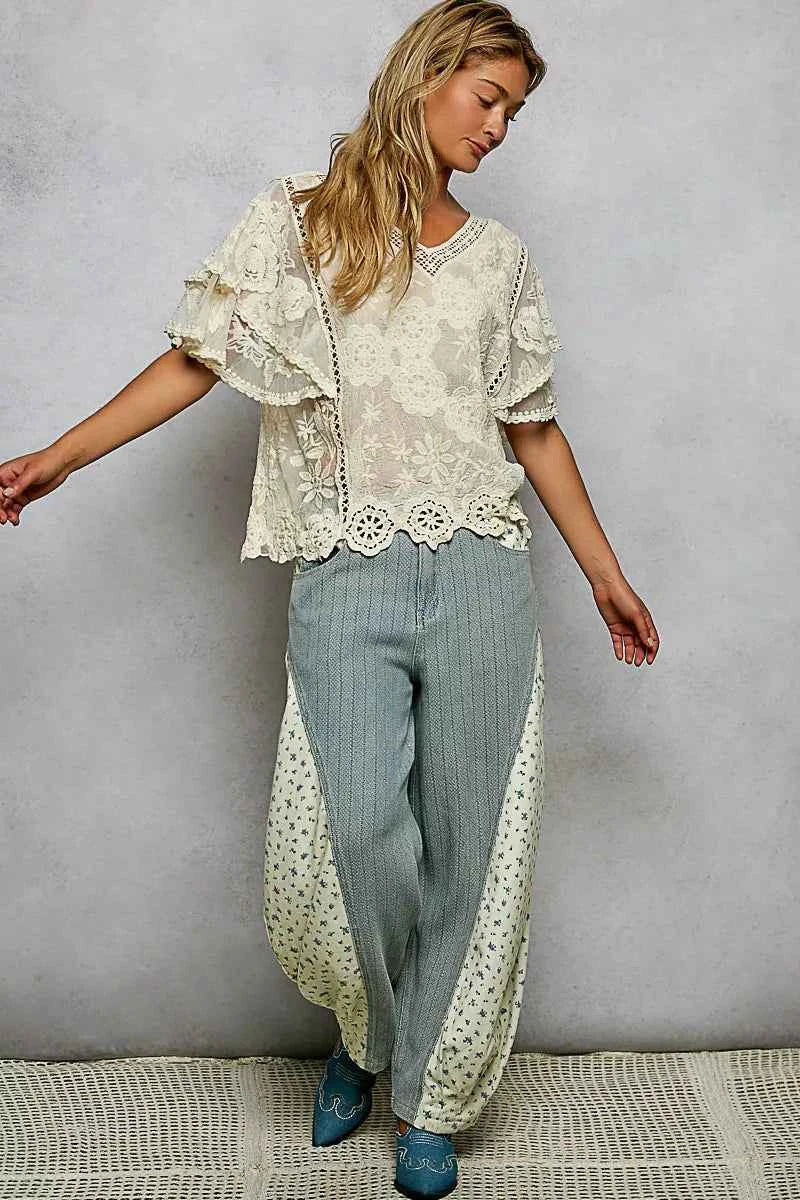 POL Floral Crochet V-Neck Short Sleeve Blouse with Scalloped Hem 7fb19fc8-7695-47c2-b5f2-5cef4f3f5541-Max-Origin