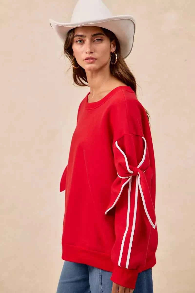 BiBi Bow Detail Sleeves Fleece Sweatshirt 7fb37580-2133-4305-8e19-d3c4de8ddf61-Max-Origin