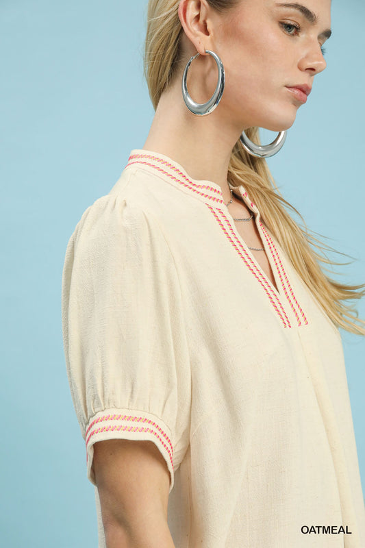 Embroidery Linen Puff Sleeve Blouse 7fbf65c9-e3c7-4b6a-9987-2a789ed4e518-Max