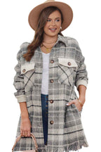 Gray Plus Size Macrame Plaid Coat 7fc058f068c821c1