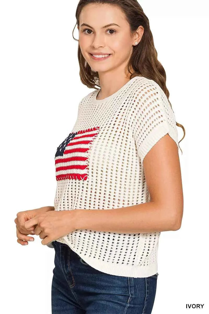 Zenana Viscose American Flag Openwork Knit Top 7fc511820af048bf9dcbdd74bf57217f-Max-Origin