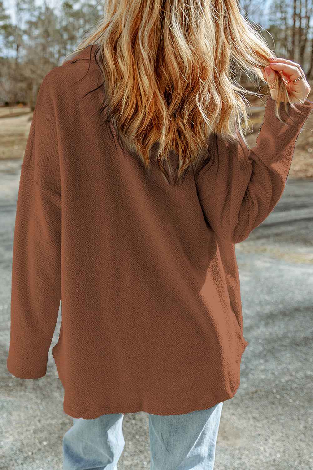 Brown Exposed Seam Terry Patchwork Shacket 7fdaef0554b07170