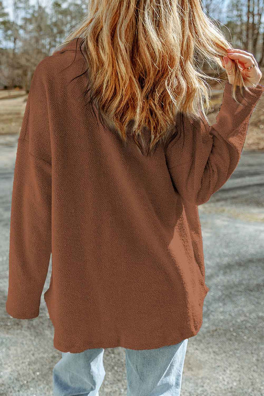 Brown Exposed Seam Terry Patchwork Shacket 7fdaef0554b07170