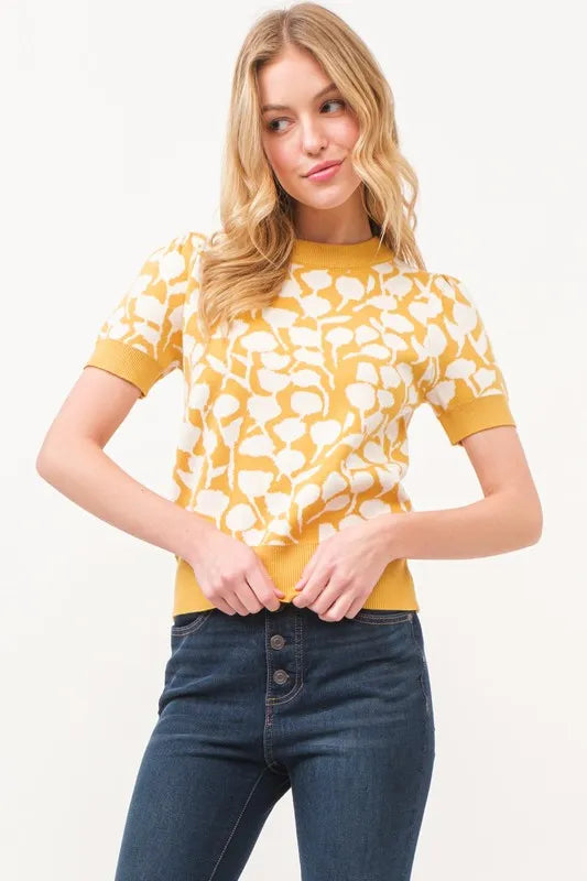 And The Why Short Sleeve Leaf Pattern Knit Top 7fdbdf4d88464480adc8281eef9c56ba-Max-Origin
