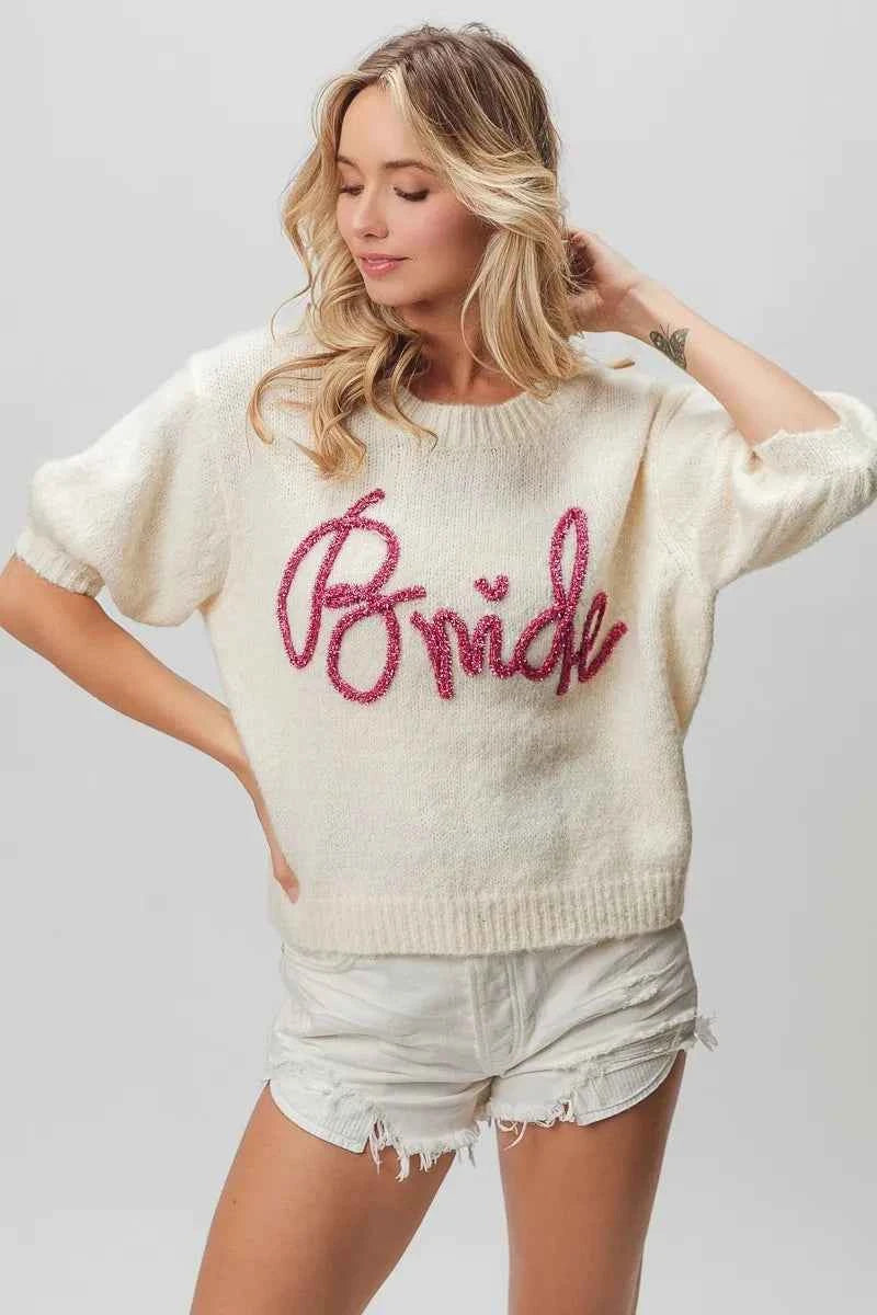 BiBi Metallic Letter Short Puff Sleeve Hairy Sweater 7fdc64d5b79f43409032d2d628862161-Max-Origin