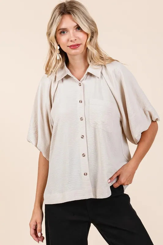 Mittoshop Airflow Short Bubble Sleeve Button Down Shirt Natural 7fe03620-e90f-4cbf-b8f1-6bd949b745a2-Max