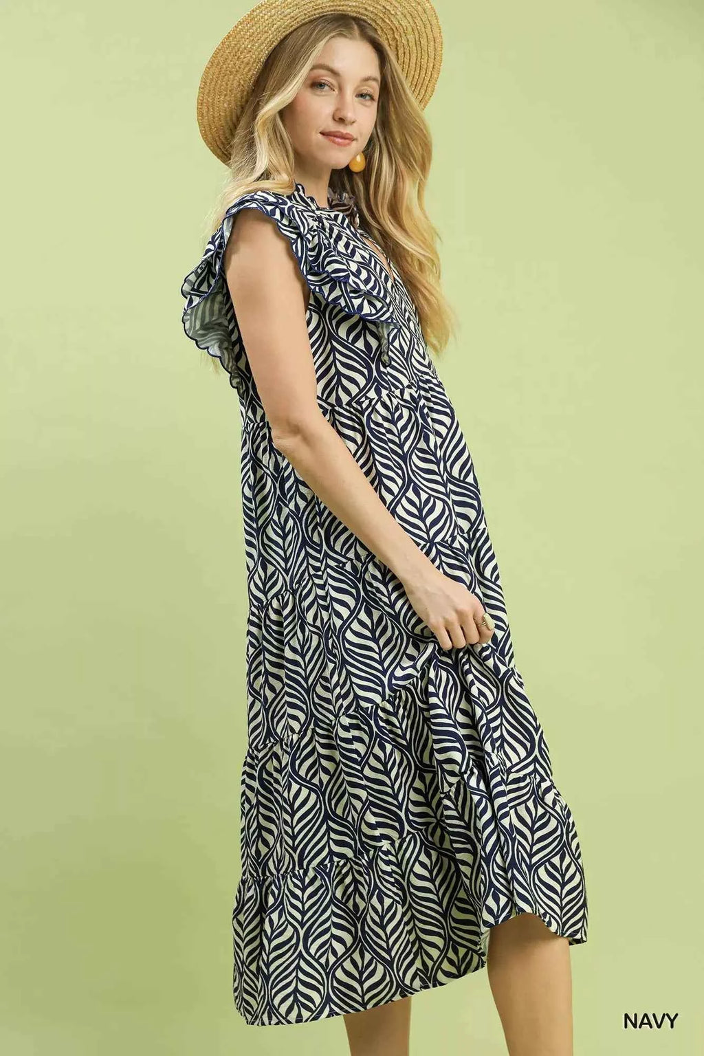 Umgee Leaf Print Tiered Midi Dress with Ruffle Detail 7ffe7590-0c7f-4549-be15-a6759fcbeec1-Max-Origin