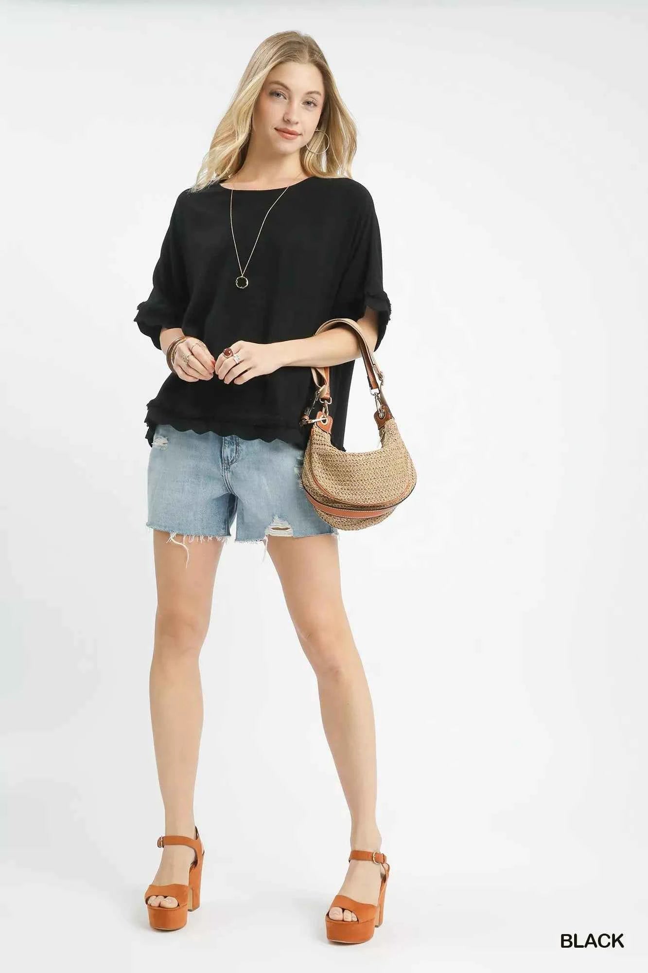 Linen Frayed Hem Scallop Edge Top 800b99e6-df81-4f08-8a91-52fd1959f788-Max-Origin