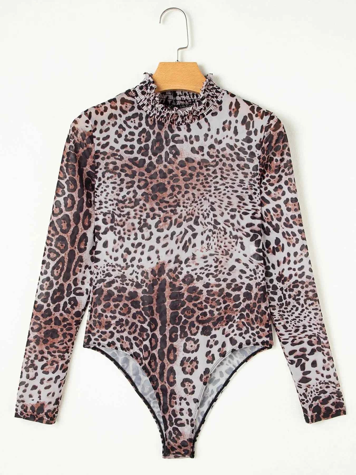 Leopard Print Long Sleeve Mock Neck Bodysuit 800e1506-321b-4136-acbb-4e928bf90ab5-Max-Origin