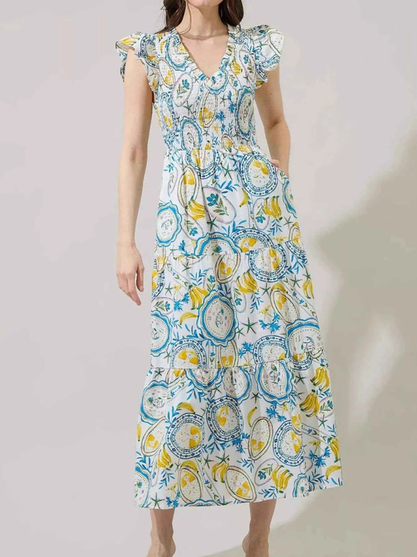 Ruffled V-Neck Tiered Midi Dress Teal 801347f6-b0cf-496c-9102-86231748fbe7-Max-Origin