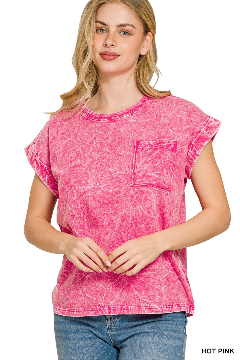 Zenana Full Size Crinkle Washed Round Neck Folded Short Sleeve Tee Plus Size HOT PINK 8013c955afd84e7c8a606af3e3358f47-Max