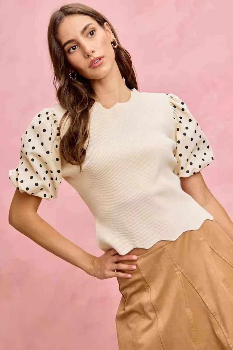 SO ME Polka Dot Contrast Woven Ballon Sleeve Blouse 8018de1ae0a14fb2801558d0bc8f644f-Max-Origin