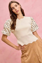 SO ME Polka Dot Contrast Woven Ballon Sleeve Blouse 8018de1ae0a14fb2801558d0bc8f644f-Max-Origin