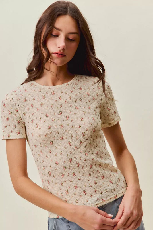 Floral Print Lace Short Sleeves Layering Knit Top 801de788-38a2-49d1-84fd-e450147c7269-Max-Origin