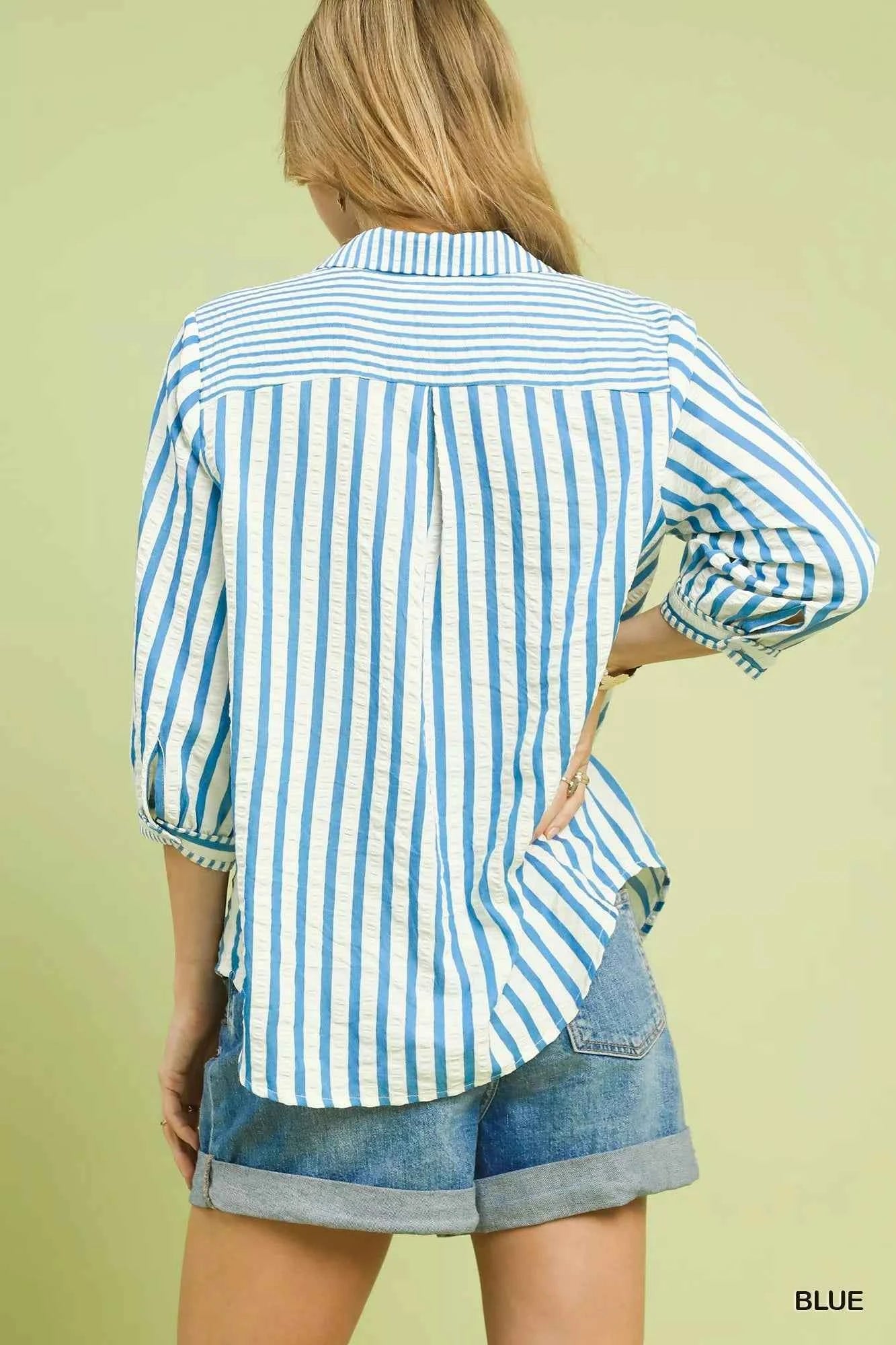Umgee Striped Collared Neck Blouse 8023db5f-8a8d-4620-a324-9813dc19ebca-Max-Origin
