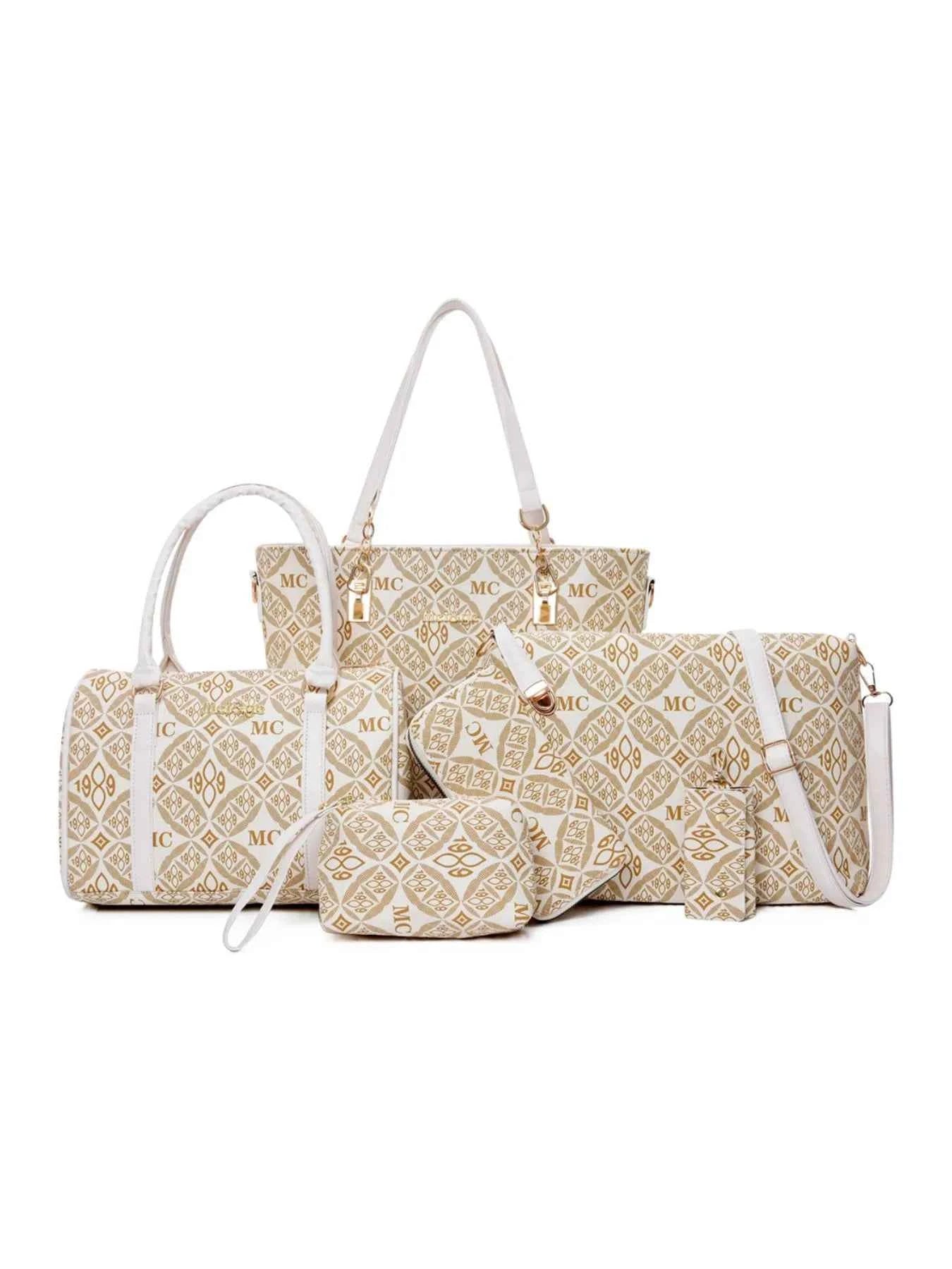 6-Piece Geometric Pattern Bag Set Cream onesize 802c3e94-35f9-4d97-b7c8-bdf728ffcba2-Max-Origin