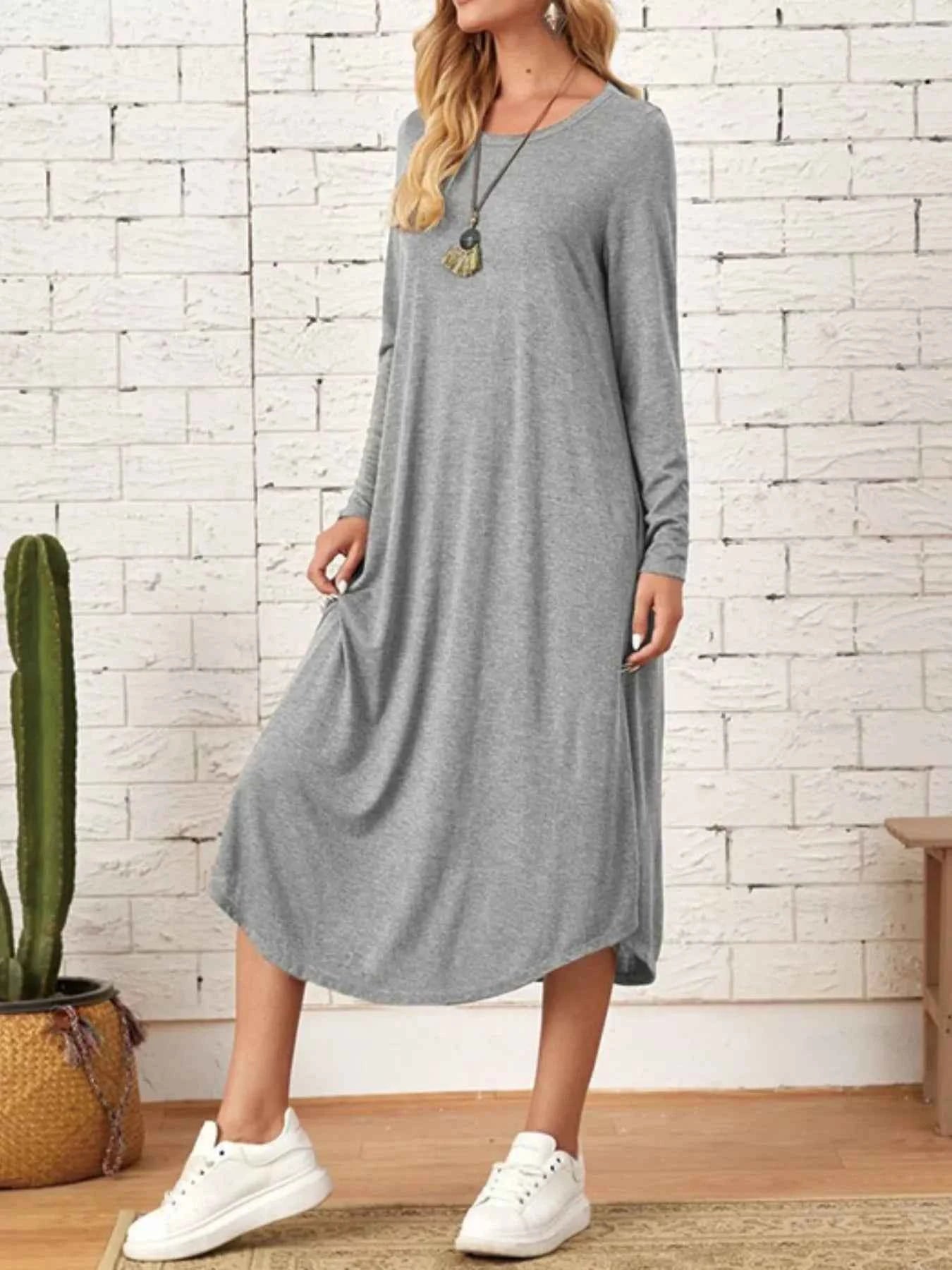 Casual Long Sleeve Pocket Midi Dress 802d0803-0355-44db-8c6c-c7ce553a1012-Max-Origin