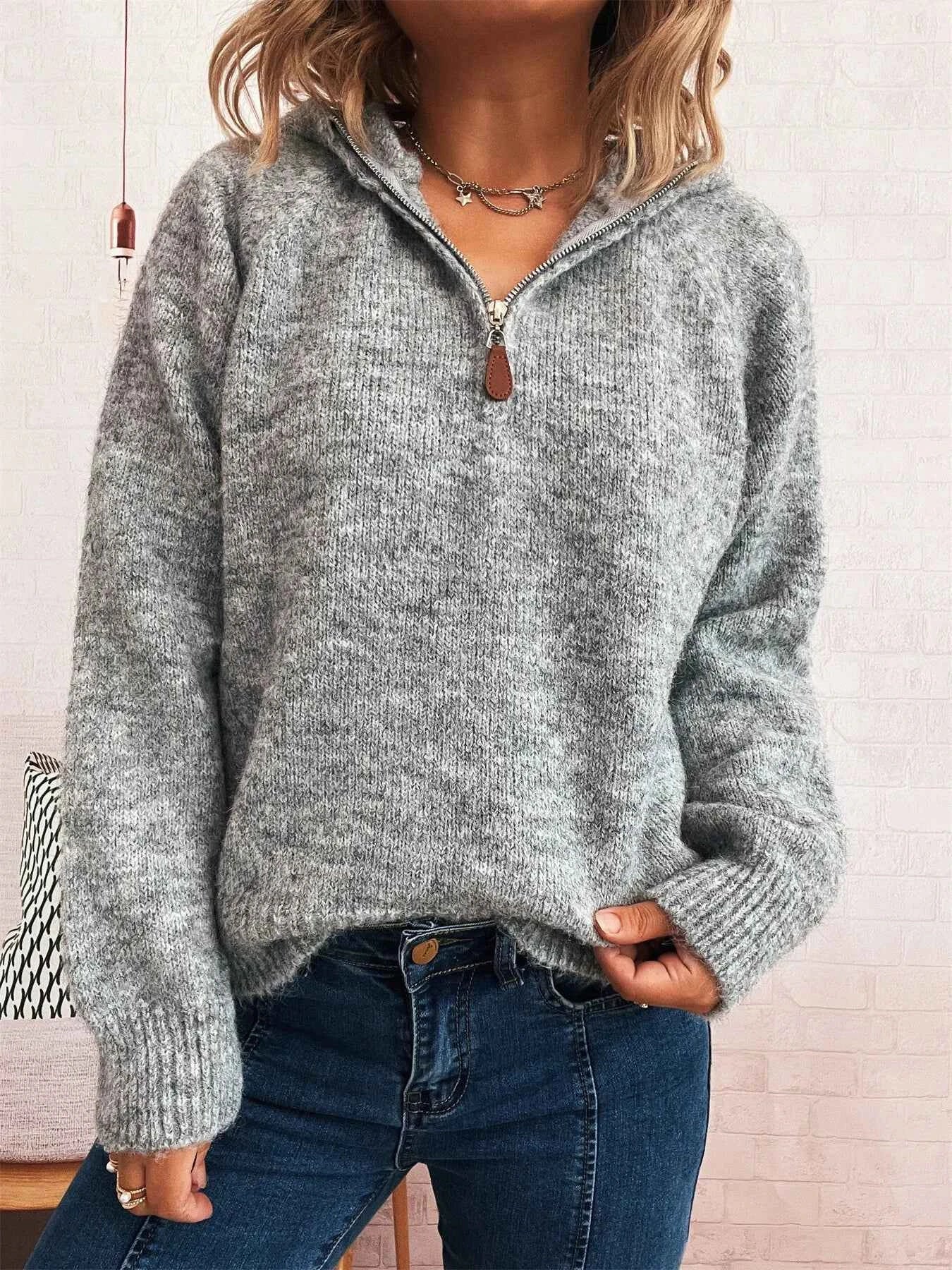 Quarter Zip Ribbed Hem Sweater 802f8657cb16462b8dc7eb08740bf54b-Max-Origin
