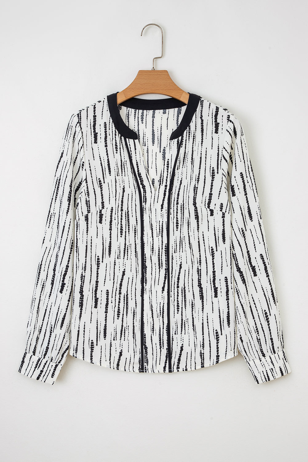 White Abstract Print V-neck Long-sleeve Blouse 8030a29d170ef143