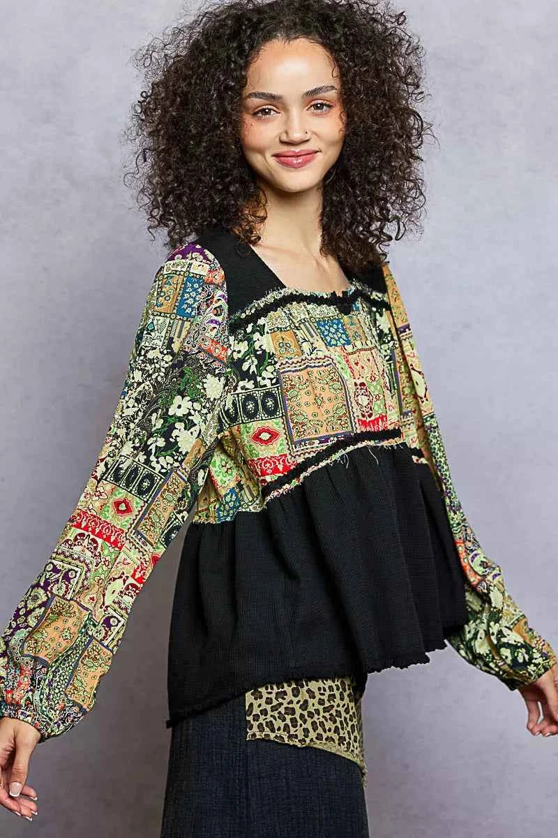 POL Balloon Sleeve Peplum Blouse with Trim Detail 8036e95b-8042-4944-b20a-86f8735d2c08-Max-Origin