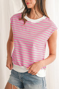 Sachet Pink Striped Contrast Trim Top Sachet Pink 95%Cotton+5%Elastane 803767c0539203e3