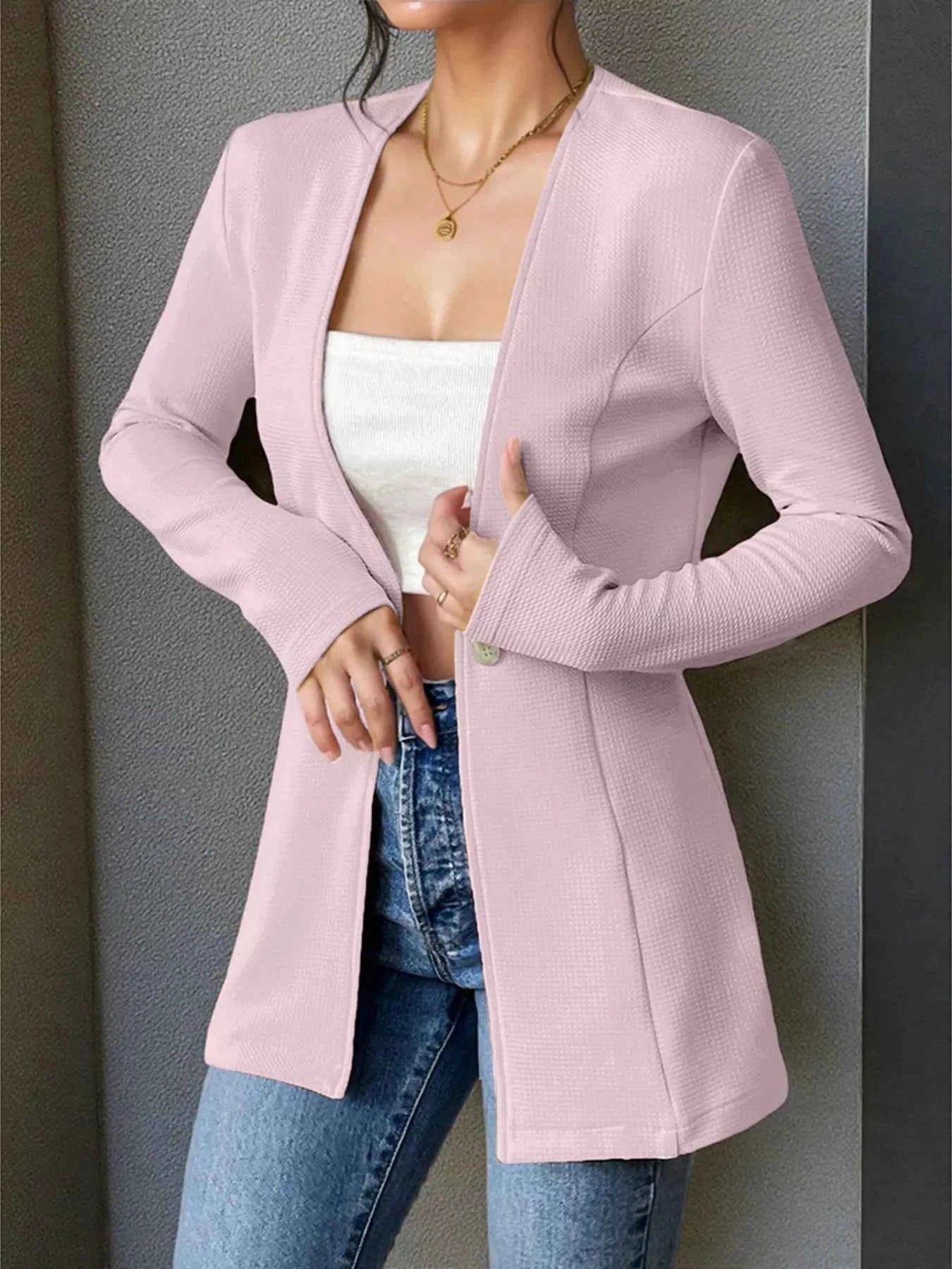 One Button Long Sleeve Blazer 80389ede369d460fbd26f30a644b0a26-Max-Origin