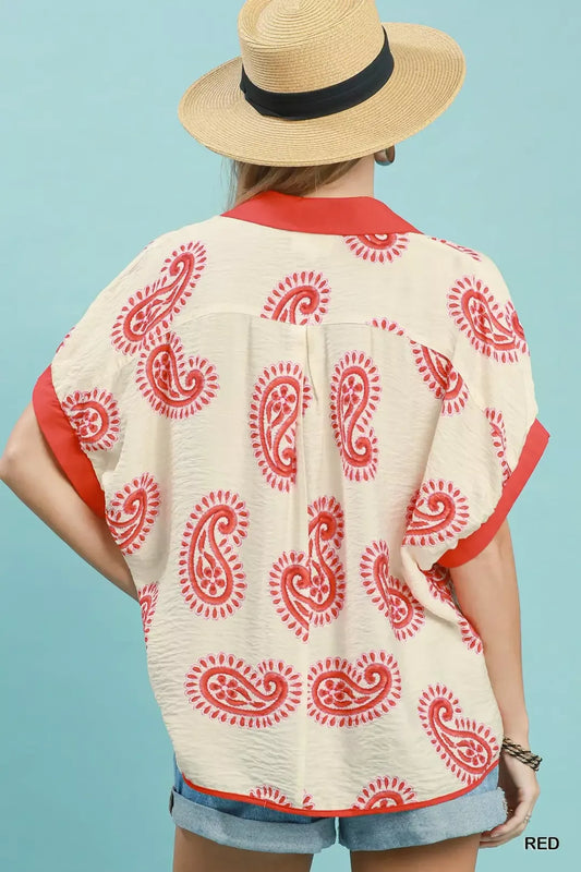 Paisley Print Contrast Trim Top 803a6c9f-8f84-4caf-ac3c-0beaef655828-Max-Origin