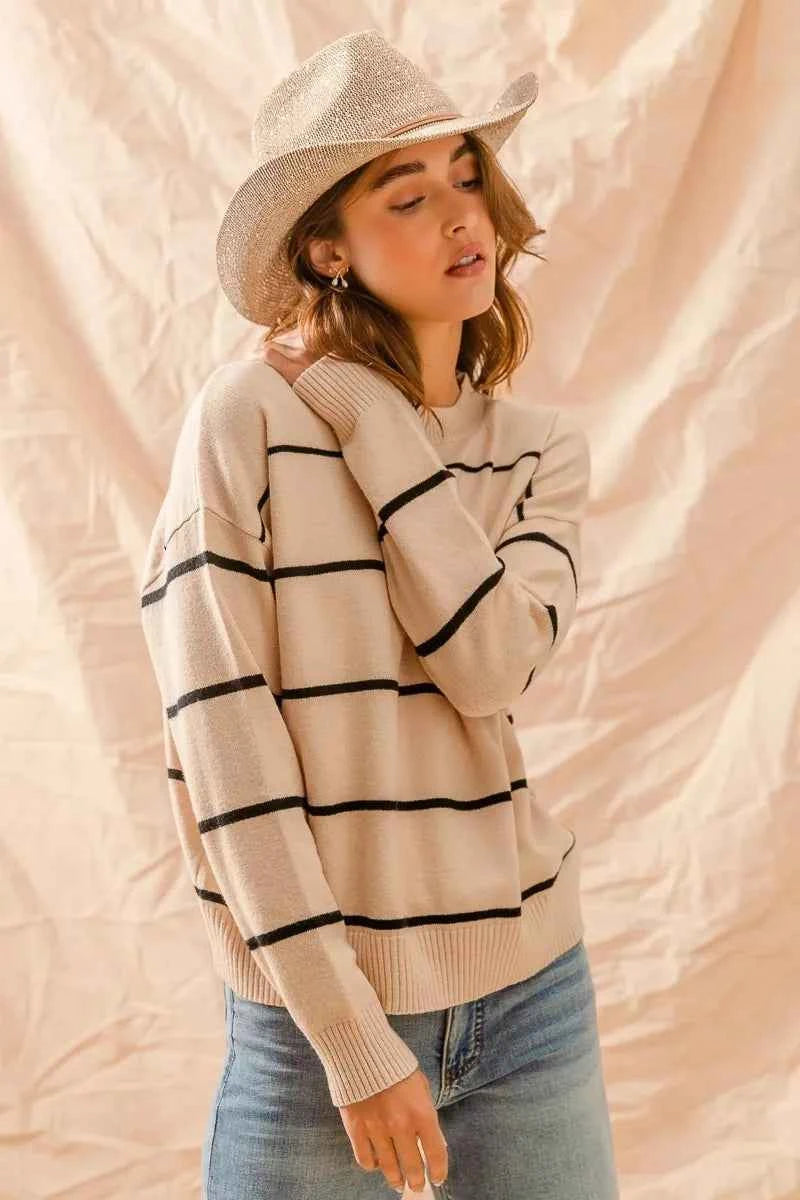 SO ME Stripe Crew Neck Basic Essential Sweater 803acff71c5e4319af3e807206344af7-Max-Origin