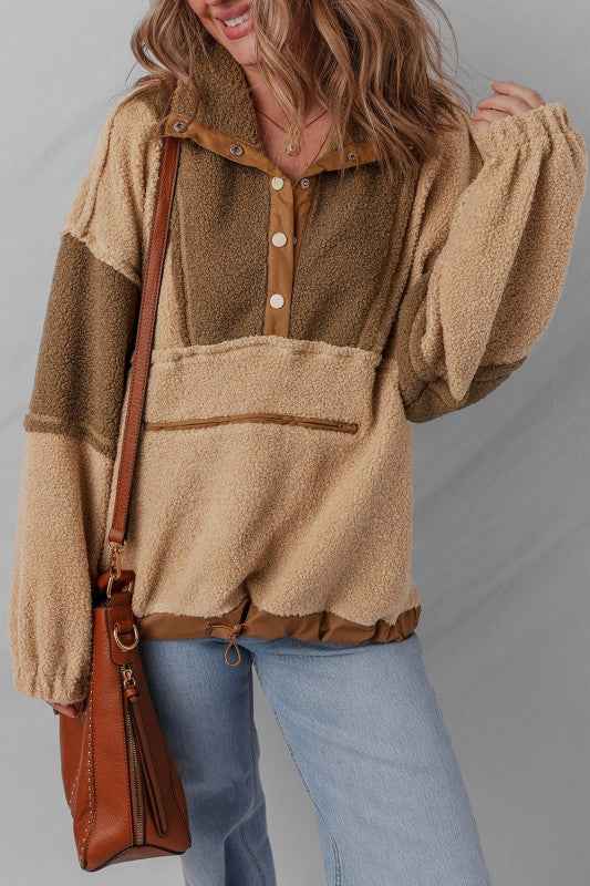Colorblock Sherpa Patchwork Half Button Sweatshirt 803eb388-5abc-41f7-8963-b9f4db5fae3f