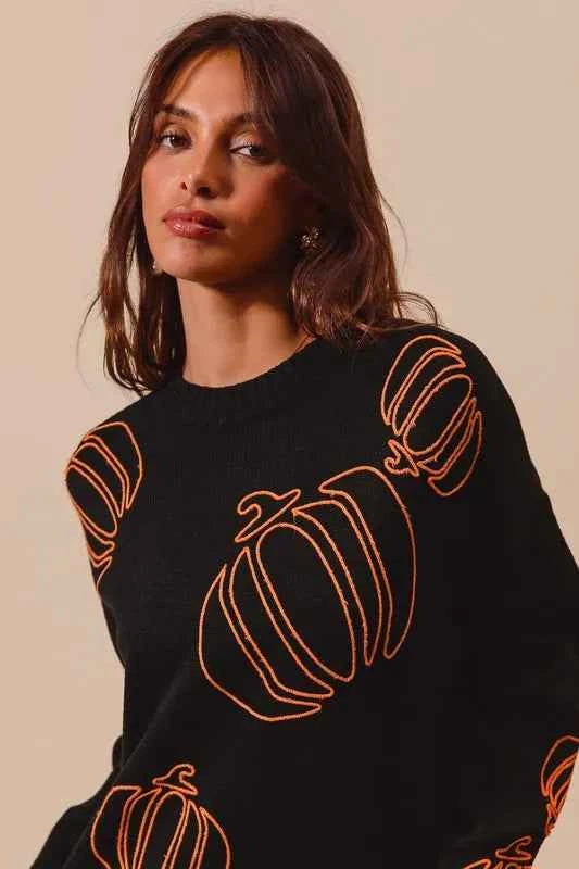 SO ME Pumpkin Embroidered Halloween Thanksgiving Sweater 8043165b-999f-4151-b314-89daf2b855db-Max-Origin